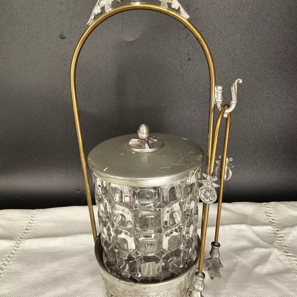 Antique Victorian Pressed‎ Glass Pickle JarWith Original Tongs